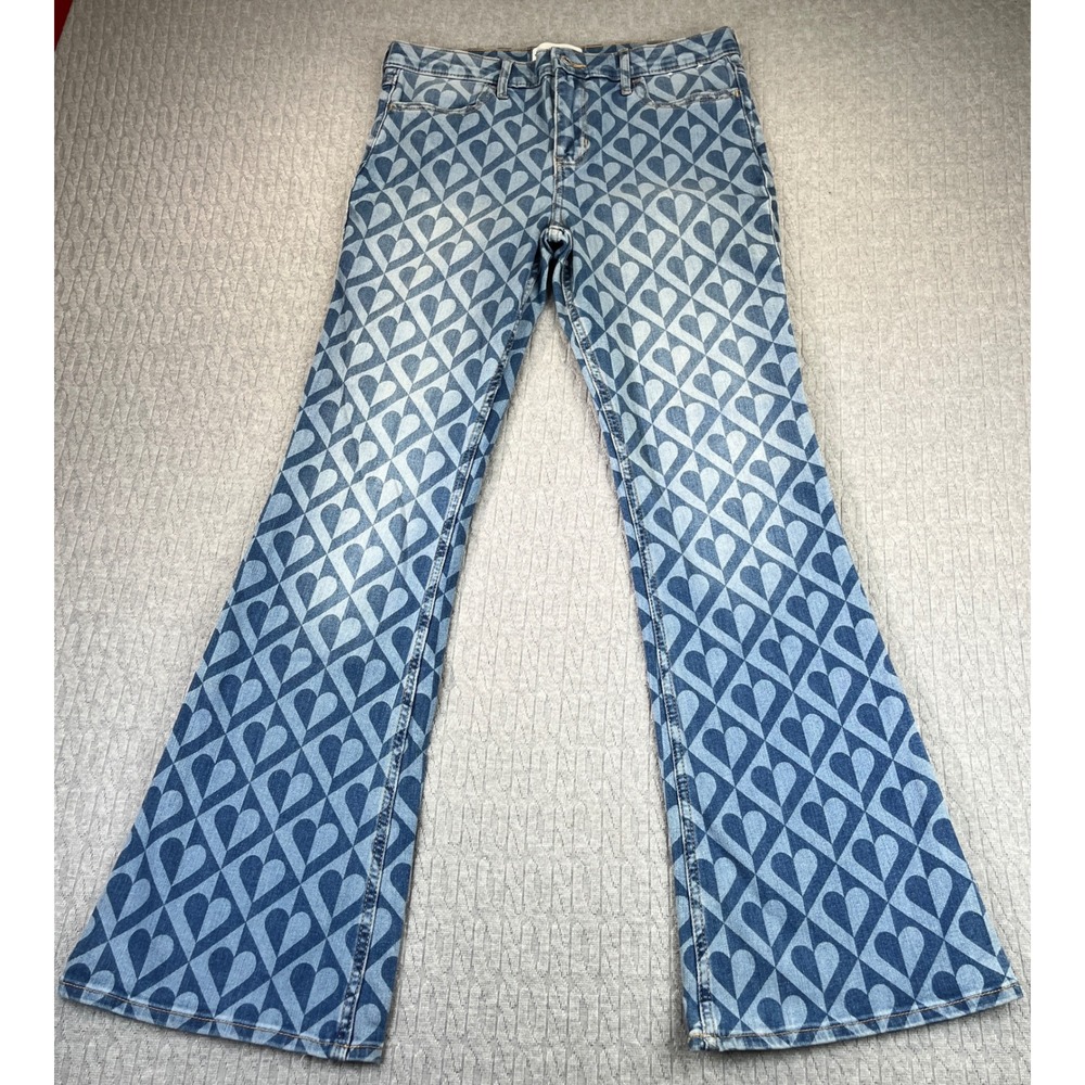 Abercrombie & Fitch Kids High Rise Flare boot cut Dress Jeans Women 30X30 Hearts